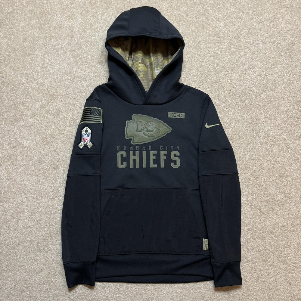 Kansas City Chiefs Hoodie Sweatshirt Boys Small Black NFL Nike Salute to Service